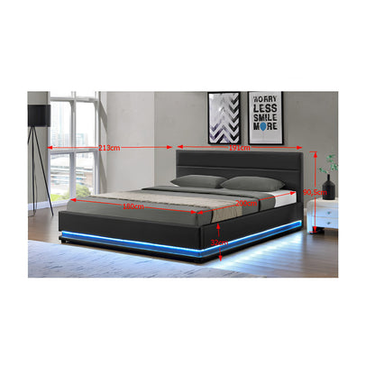 Mat matrimonial cu iluminat alb, negru, 180x200, BIRGET NEW