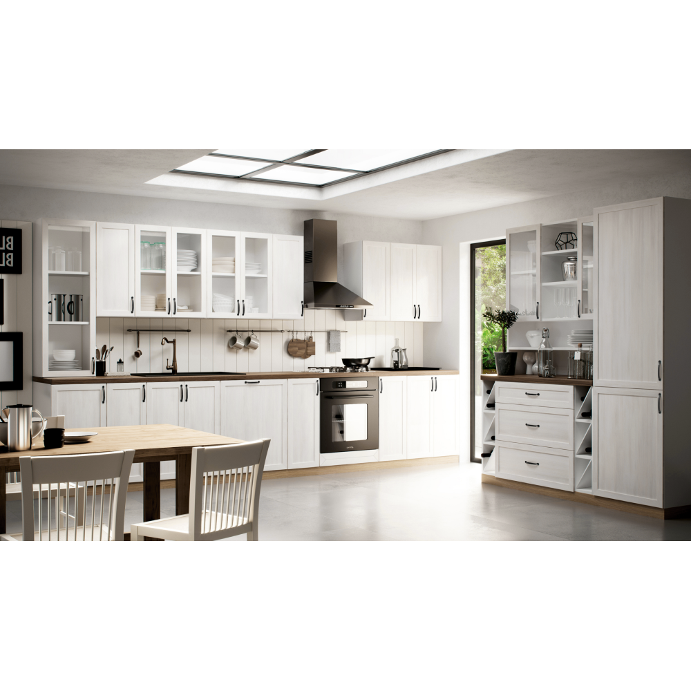 Dulap superior,  cu sticlă, alb/pin nordic, model stânga, ROYAL G30S