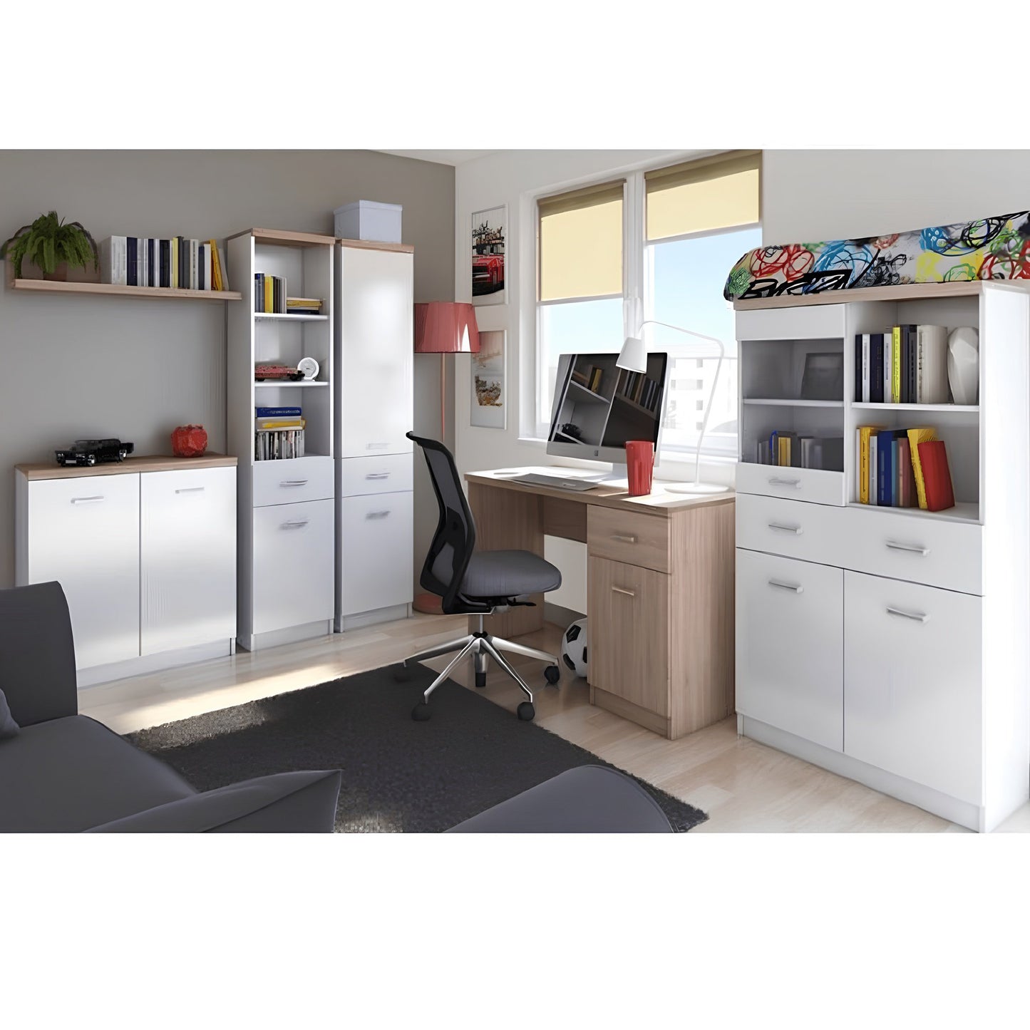 Etajeră 1D1S cu sertar, alb/stejar sonoma, universal, TOPTY TYP 04