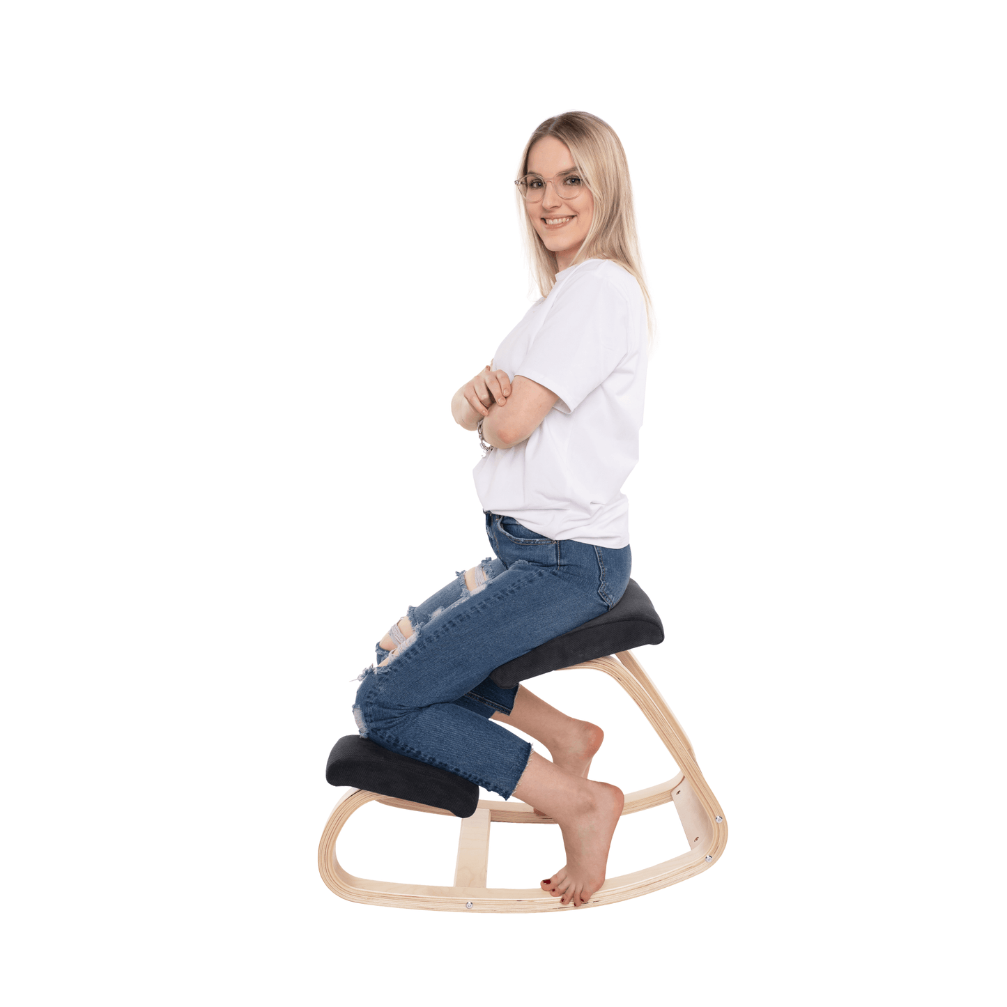Scaun genunchi, negru / natural, RENAR