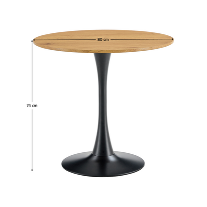 Masă de sufragerie, stejar/negru, diametru 80 cm, REVENTON NEW