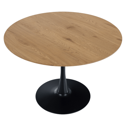 Masă de sufragerie, rotundă, stejar/negru, diametru 110 cm, REVENTON NEW