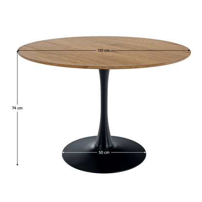 Masă de sufragerie, rotundă, stejar/negru, diametru 110 cm, REVENTON NEW