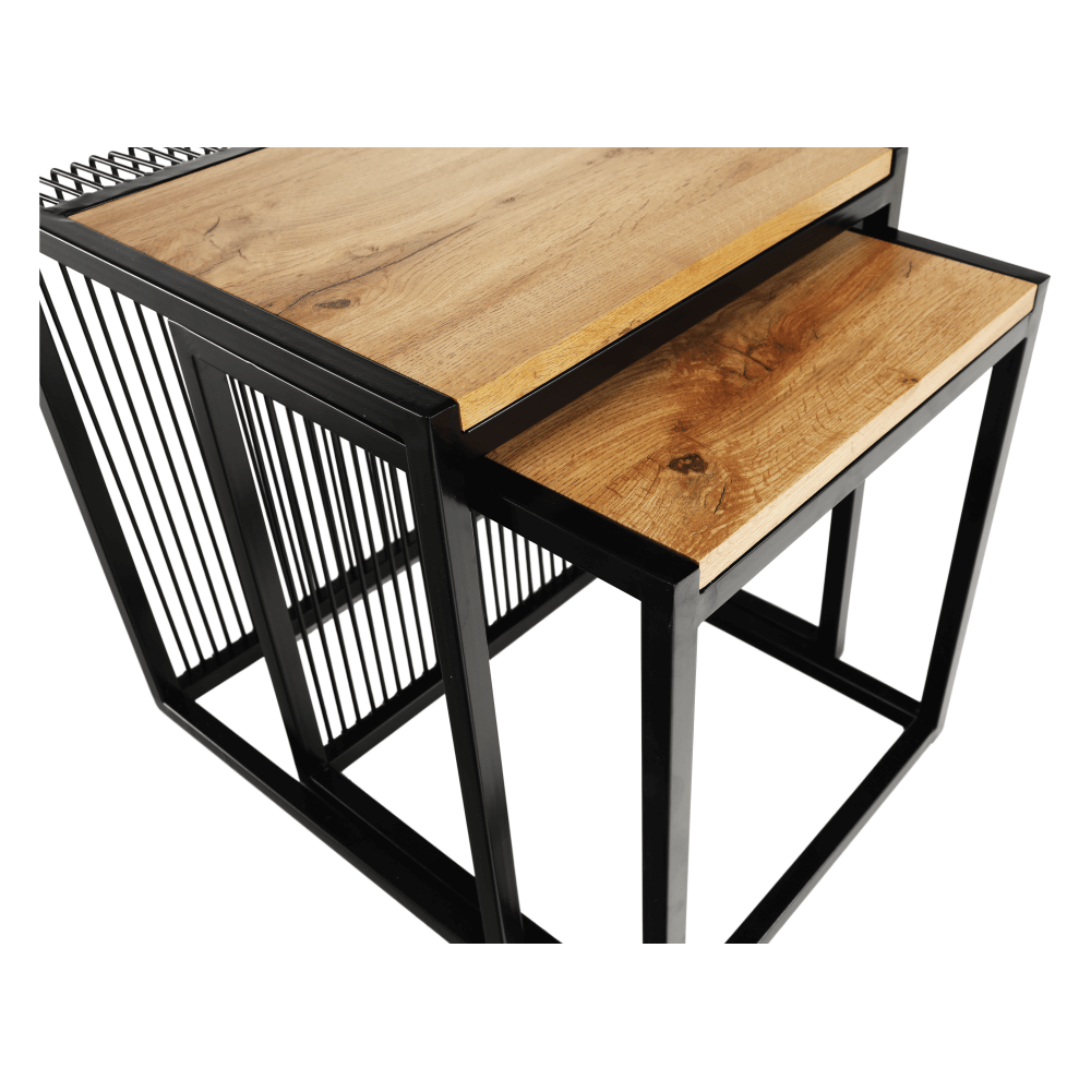 Set a două măsuţe de cafea, stejar/negru, RIMBO