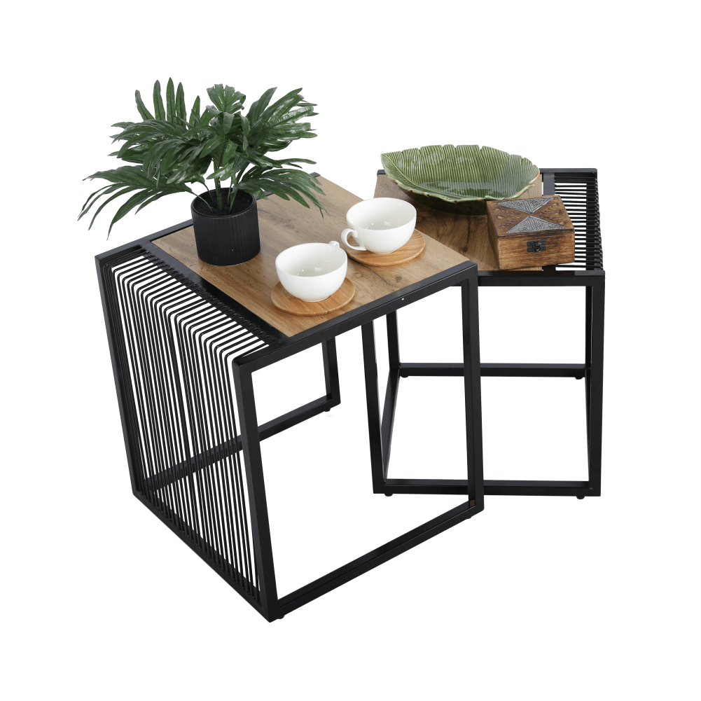 Set a două măsuţe de cafea, stejar/negru, RIMBO