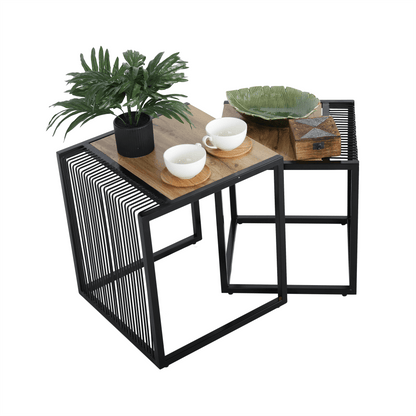 Set a două măsuţe de cafea, stejar/negru, RIMBO