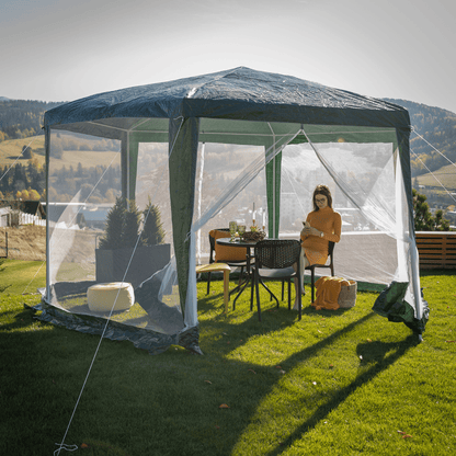 Pavilion cort pentru grădină, 3,9x2,5x3,9m, verde / alb, RINGE TIP 1 6 laturi