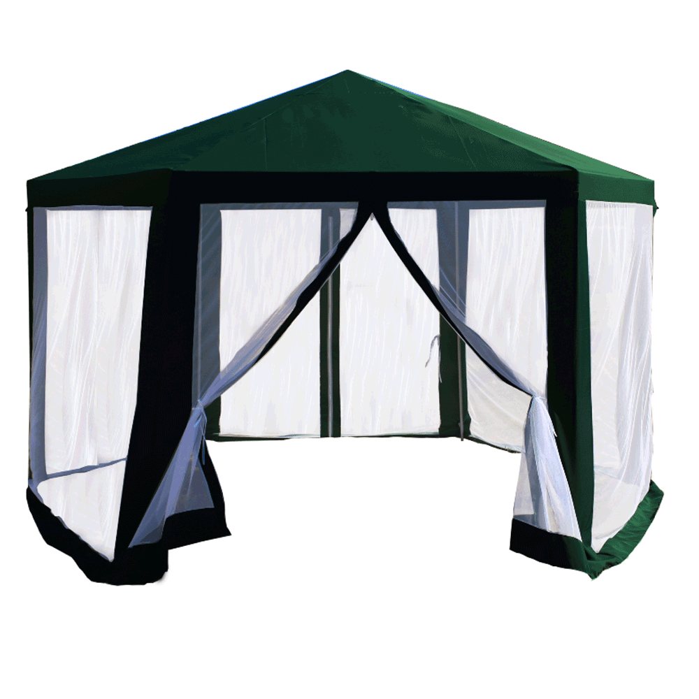 Pavilion cort pentru grădină, 3,9x2,5x3,9m, verde / alb, RINGE TIP 1 6 laturi