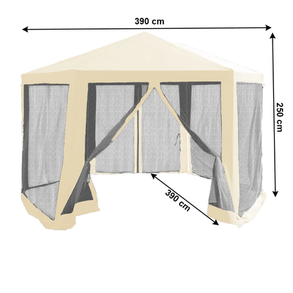 Pavilion cort pentru grădină, 3,9x2,5x3,9m, bej / negru, RINGE TIP 2 + 6 laturi