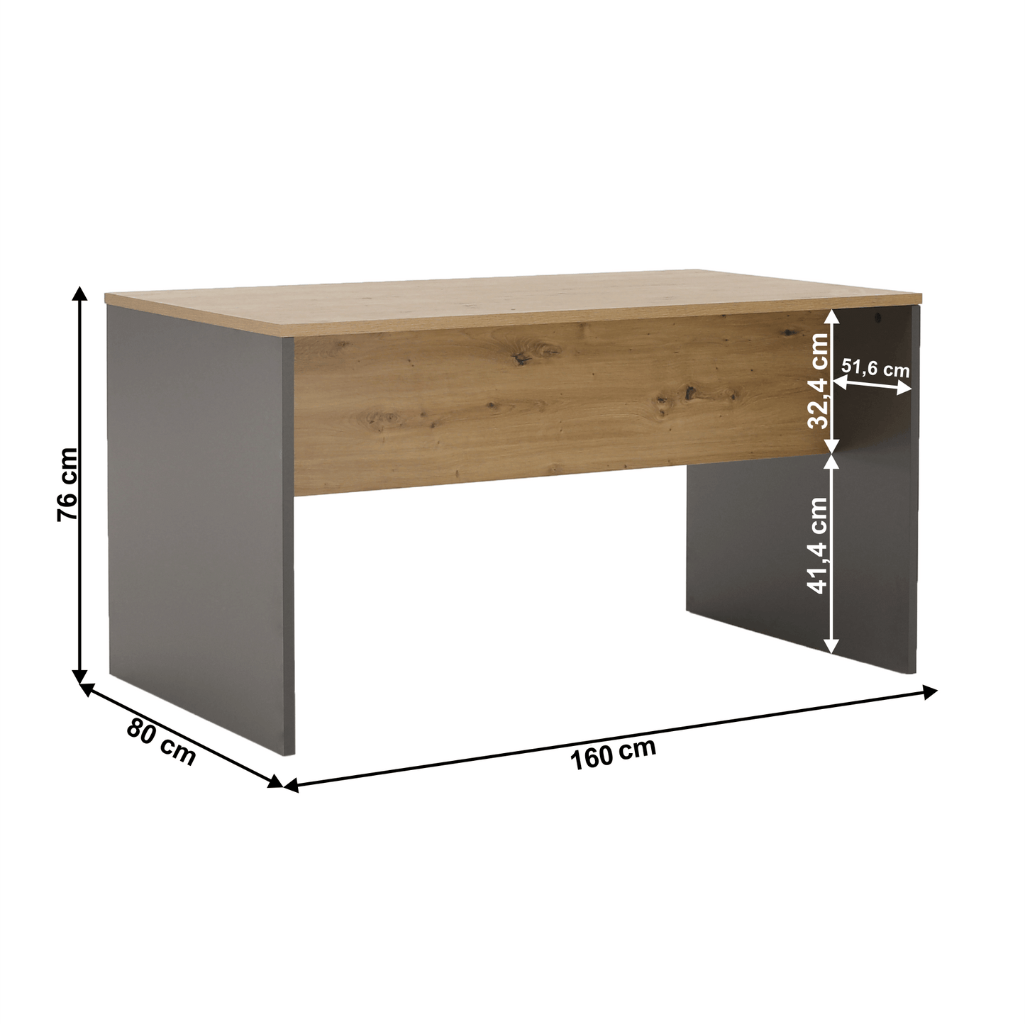 Masă de birou, grafit/stejar artisan, RIOMA NEW TYP 16