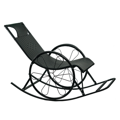 Scaun balansoar, ratan/metal, negru, ROKIN