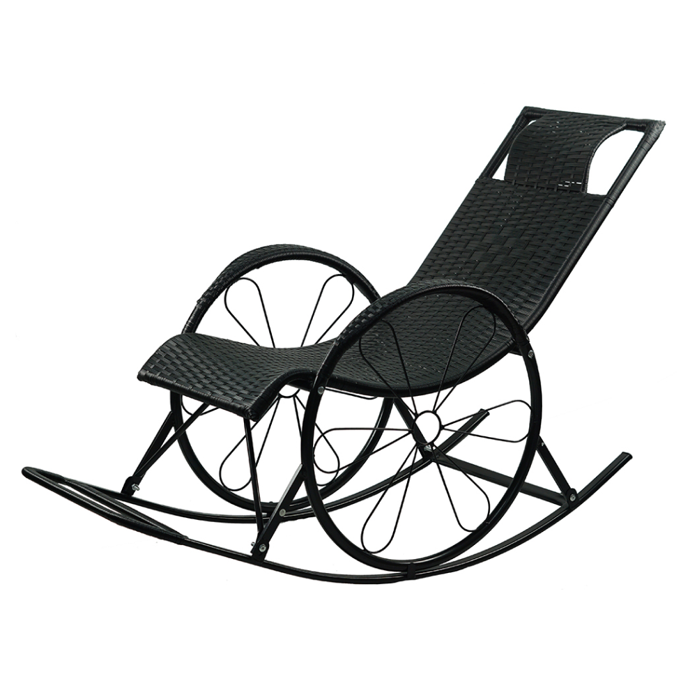 Scaun balansoar, ratan/metal, negru, ROKIN