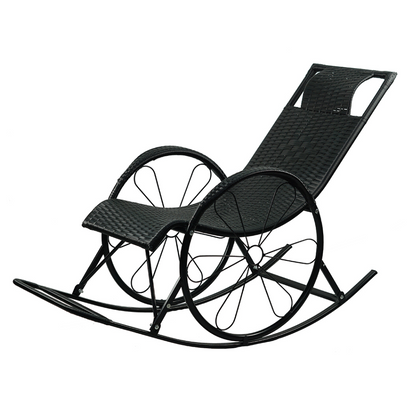 Scaun balansoar, ratan/metal, negru, ROKIN