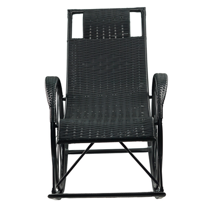 Scaun balansoar, ratan/metal, negru, ROKIN