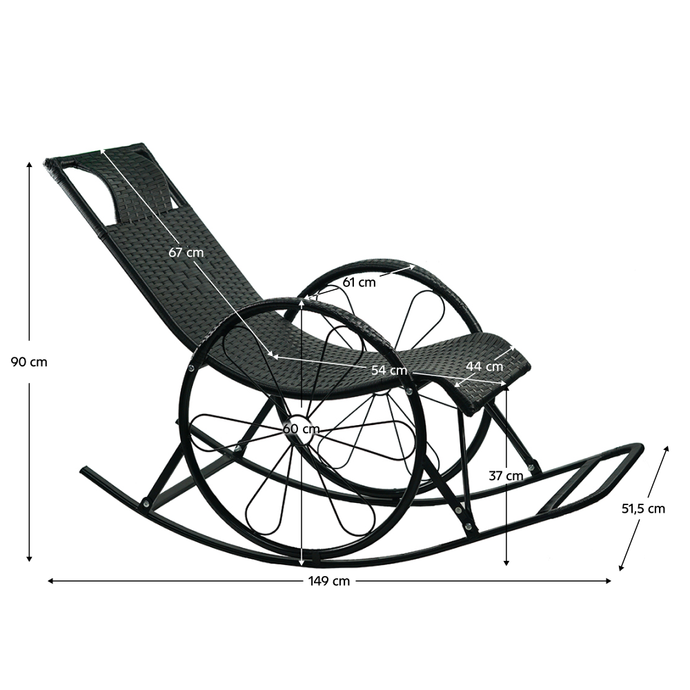 Scaun balansoar, ratan/metal, negru, ROKIN