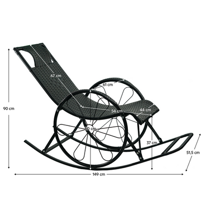 Scaun balansoar, ratan/metal, negru, ROKIN