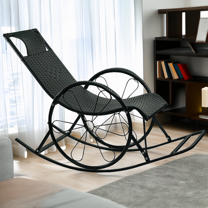 Scaun balansoar, ratan/metal, negru, ROKIN