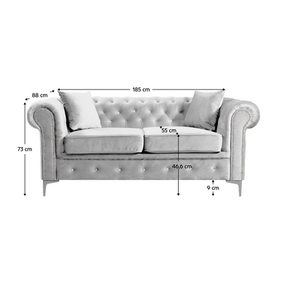 Canapea 2 locuri, stofă gri deschis Velvet, ROMANO
