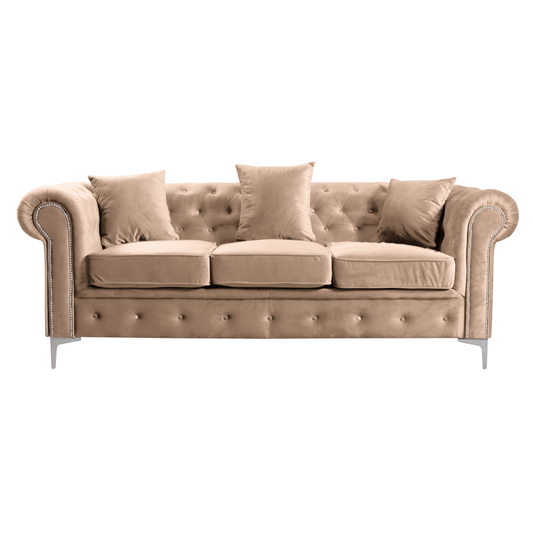 Canapea extensibilă de lux 3 locuri, stofă maro deschis Velvet, ROMANO