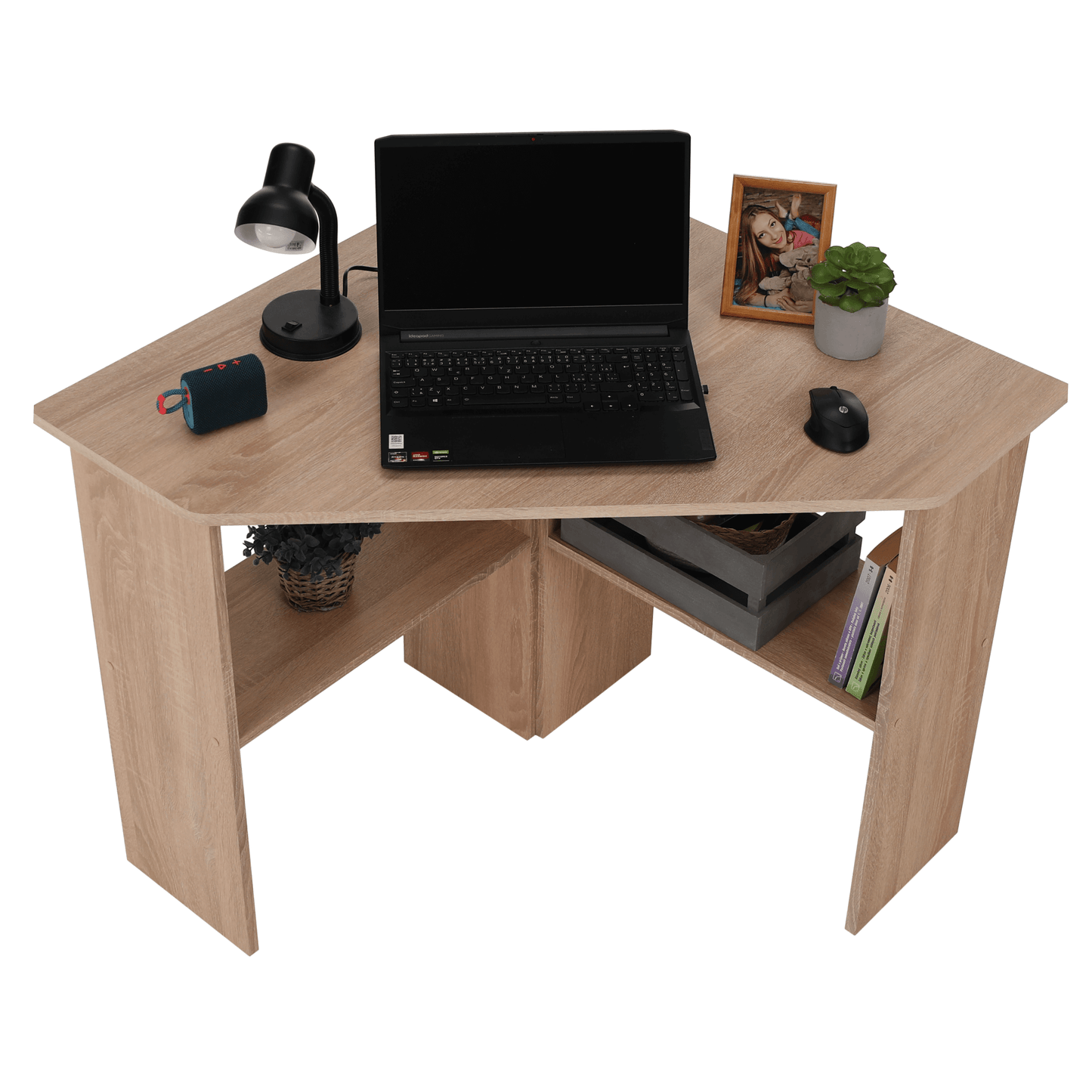 Masă PC, de colţ, stejar sonoma, RONY NEW