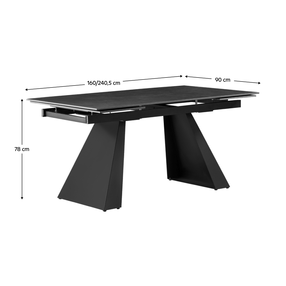 Masă dining extensibilă, grafit/neagră, 160-240,5x90 cm, SALAL