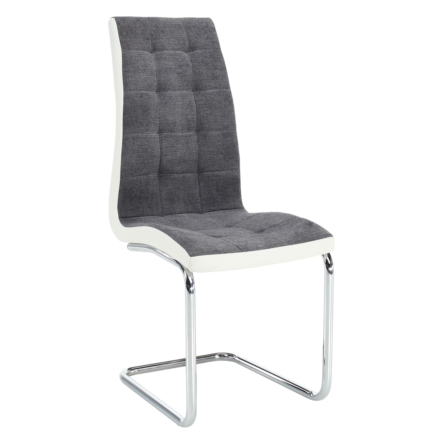Scaun bucătărie, material textil gri închis/piele ecologică albă/crom, SALOMA NEW
