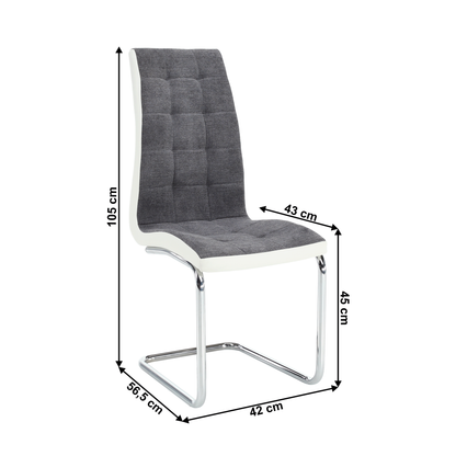 Scaun bucătărie, material textil gri închis/piele ecologică albă/crom, SALOMA NEW