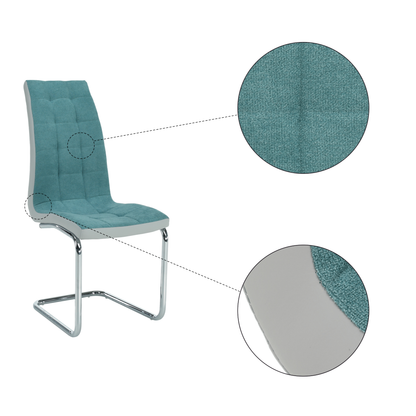 Scaun bucătărie, material textil mentol/piele ecologică gri/crom, SALOMA NEW