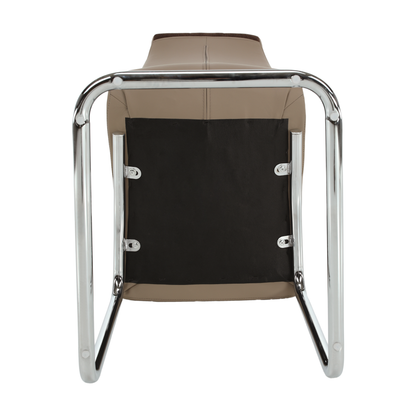 Scaun bucătărie, material textil maro/piele ecologică bej/crom, SALOMA NEW