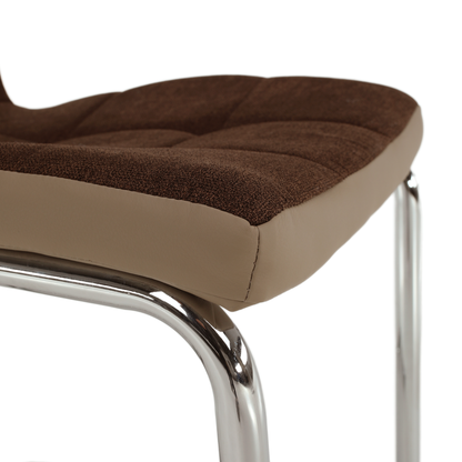 Scaun bucătărie, material textil maro/piele ecologică bej/crom, SALOMA NEW