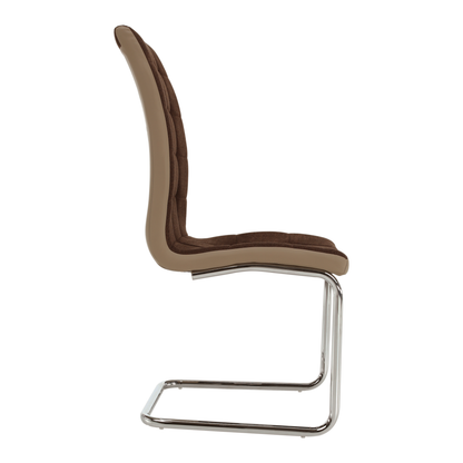 Scaun bucătărie, material textil maro/piele ecologică bej/crom, SALOMA NEW