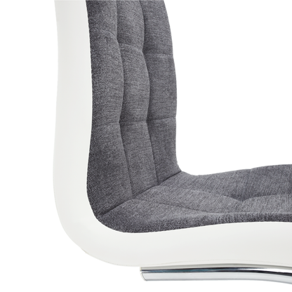 Scaun bucătărie, material textil gri închis/piele ecologică albă/crom, SALOMA NEW