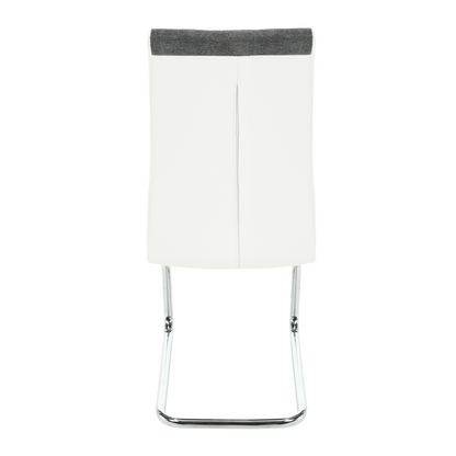 Scaun bucătărie, material textil gri închis/piele ecologică albă/crom, SALOMA NEW