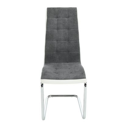 Scaun bucătărie, material textil gri închis/piele ecologică albă/crom, SALOMA NEW