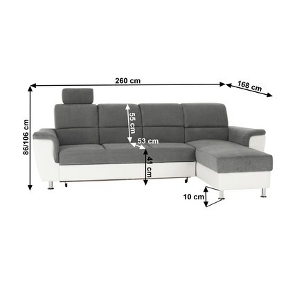 Colţar mic, piele ecologică alb/material textil gri, model dreapta, SANTIAGO COLŢAR MIC