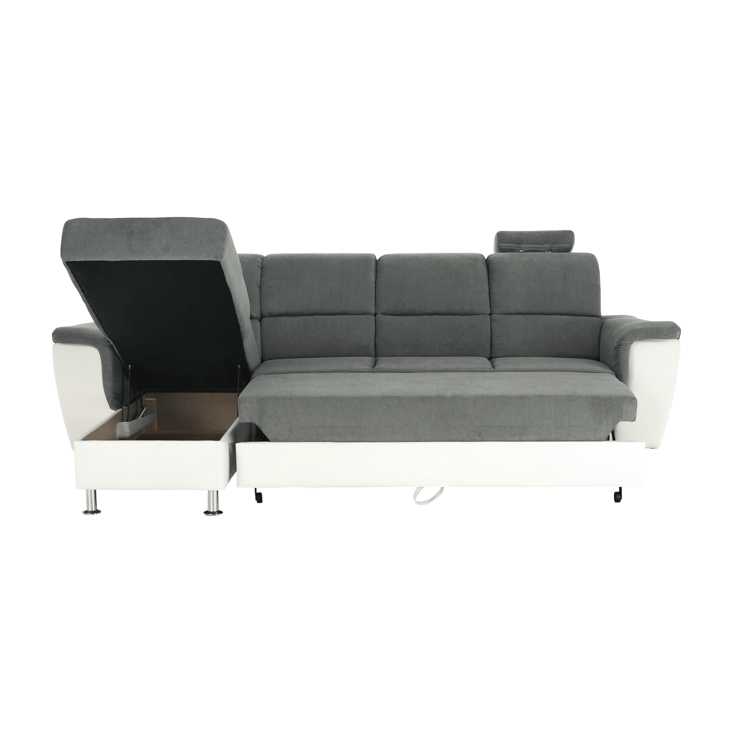 Colţar mic, piele ecologică alb/material textil gri, model stânga, SANTIAGO