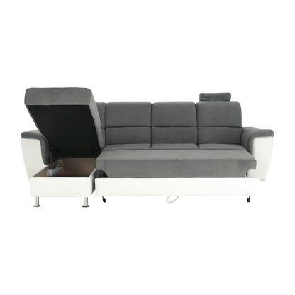 Colţar mic, piele ecologică alb/material textil gri, model stânga, SANTIAGO