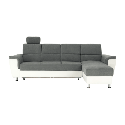 Colţar mic, piele ecologică alb/material textil gri, model dreapta, SANTIAGO COLŢAR MIC