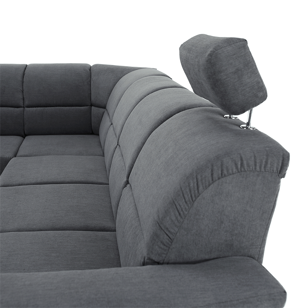 Colţar extensibil, material textil gri, model stânga, SANTIAGO