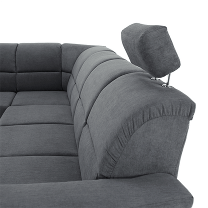Colţar extensibil, material textil gri, model stânga, SANTIAGO
