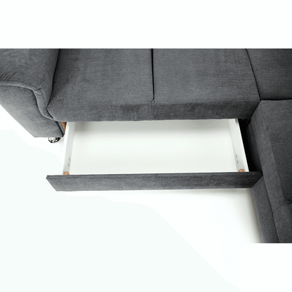 Colţar extensibil, material textil gri, model stânga, SANTIAGO
