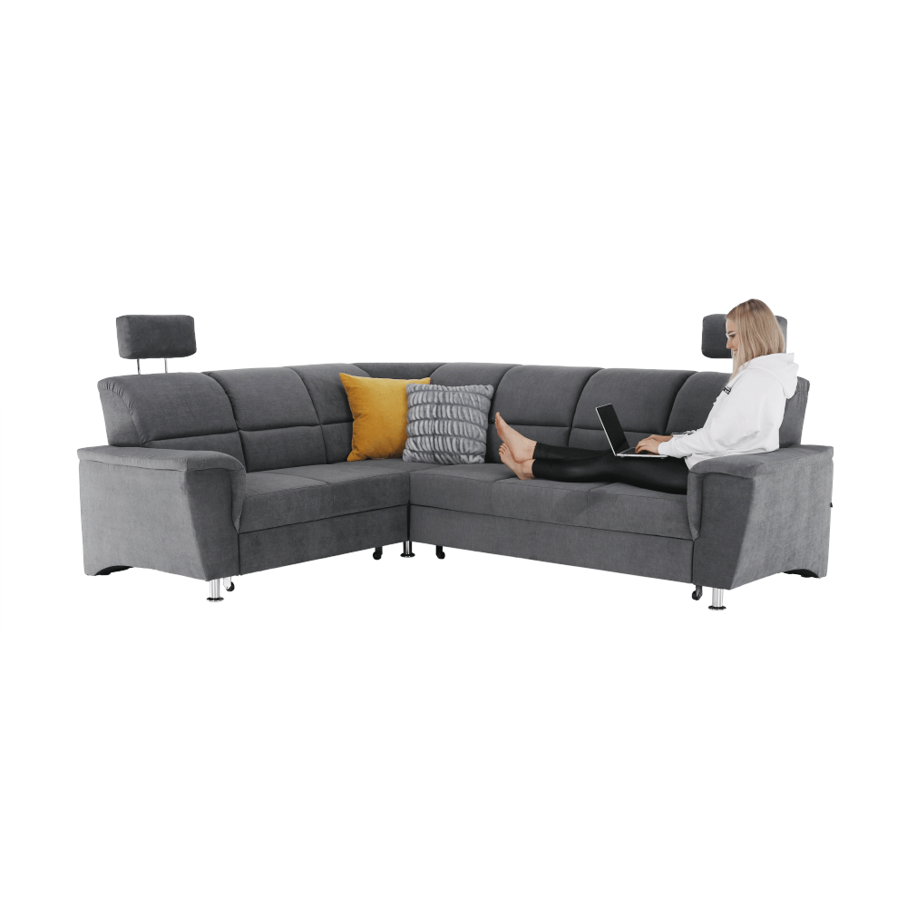 Colţar extensibil, material textil gri, model stânga, SANTIAGO