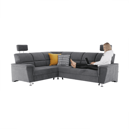 Colţar extensibil, material textil gri, model stânga, SANTIAGO
