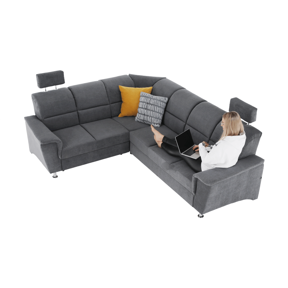 Colţar extensibil, material textil gri, model stânga, SANTIAGO