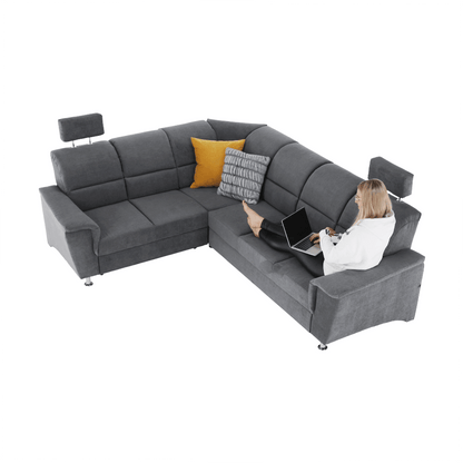 Colţar extensibil, material textil gri, model stânga, SANTIAGO