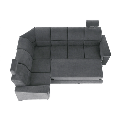Colţar extensibil, material textil gri, model stânga, SANTIAGO