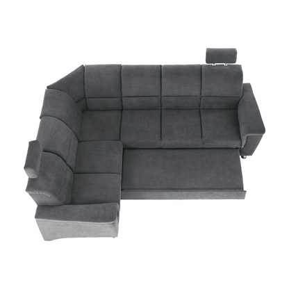 Colţar extensibil, material textil gri, model stânga, SANTIAGO