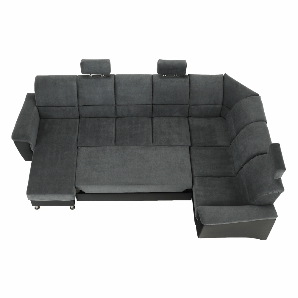 Colţar, piele ecologică negru/material, model dreapta, SANTIAGO U
