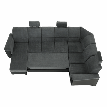 Colţar, piele ecologică negru/material, model dreapta, SANTIAGO U