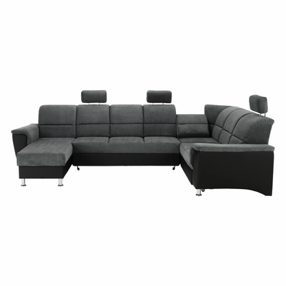 Colţar, piele ecologică negru/material, model dreapta, SANTIAGO U